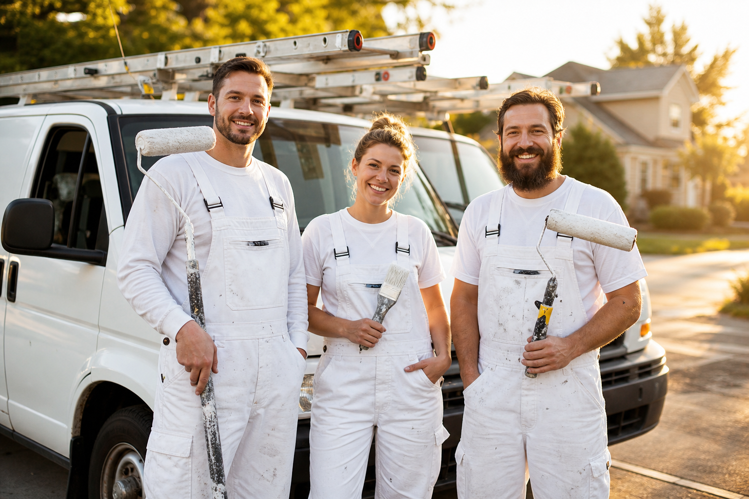 The Bright Star Painting crew standing in front of their work van